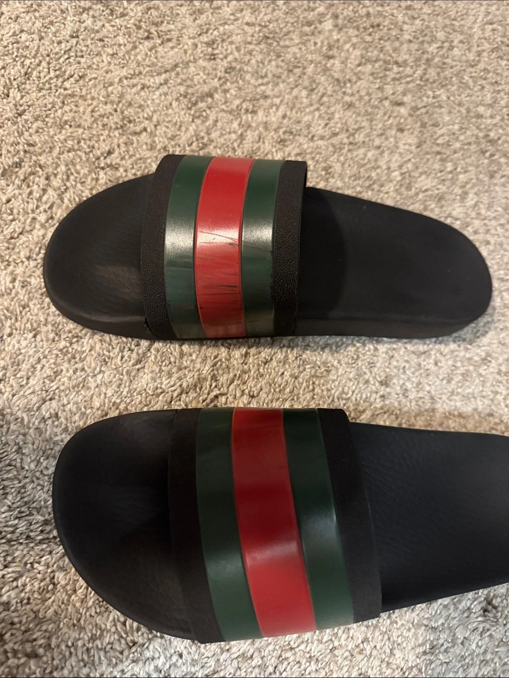 Gucci Black Slides with Red and Green Stripes with Original Box